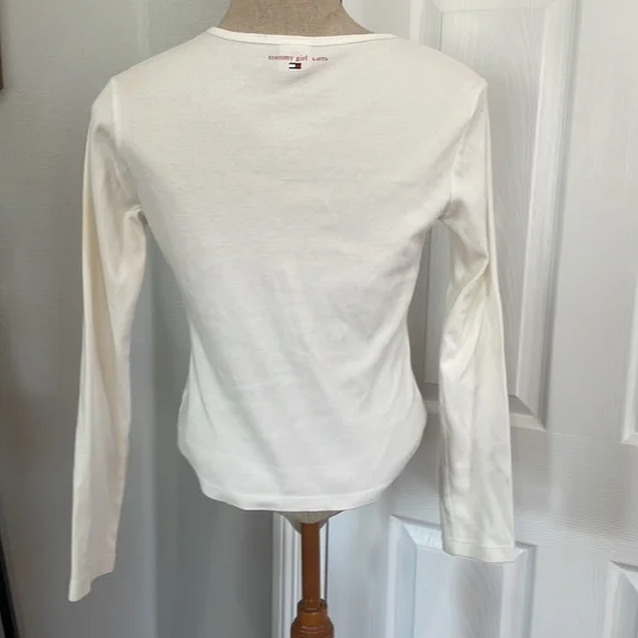 Vtg Tommy jeans Girl top Hilfiger White long sleeve shirt embellished jersey L - Picture 4 of 8